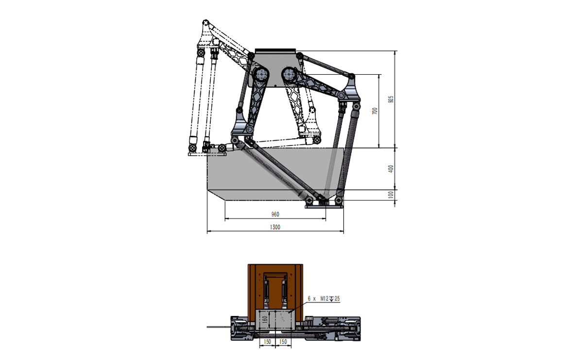 Technische Zeichnung des BAT1300B-S50 Schwer last delta Roboters