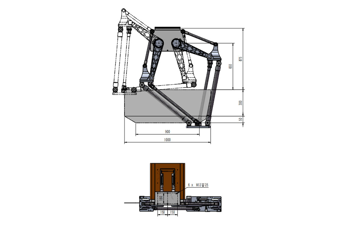 Technische Zeichnung des BAT1000B-S60 Schwer last delta Roboters